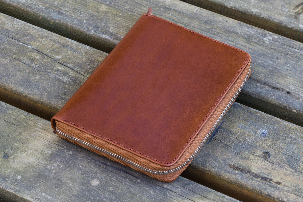 Galen Leather Zippered 5 Slots Pen Case - Brown