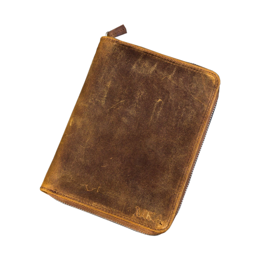 Galen Leather Zippered 5 Slots Pen Case - Crazy Horse Brown
