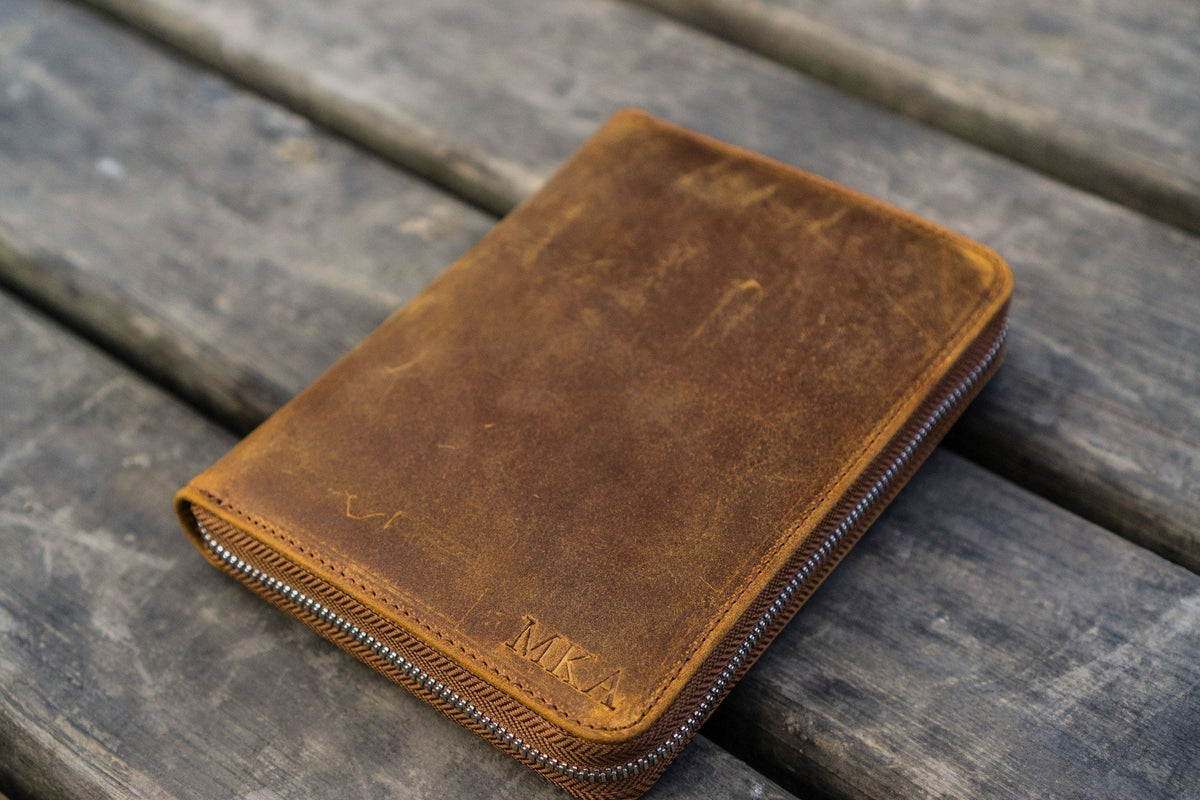 Galen Leather Zippered 5 Slots Pen Case - Crazy Horse Brown