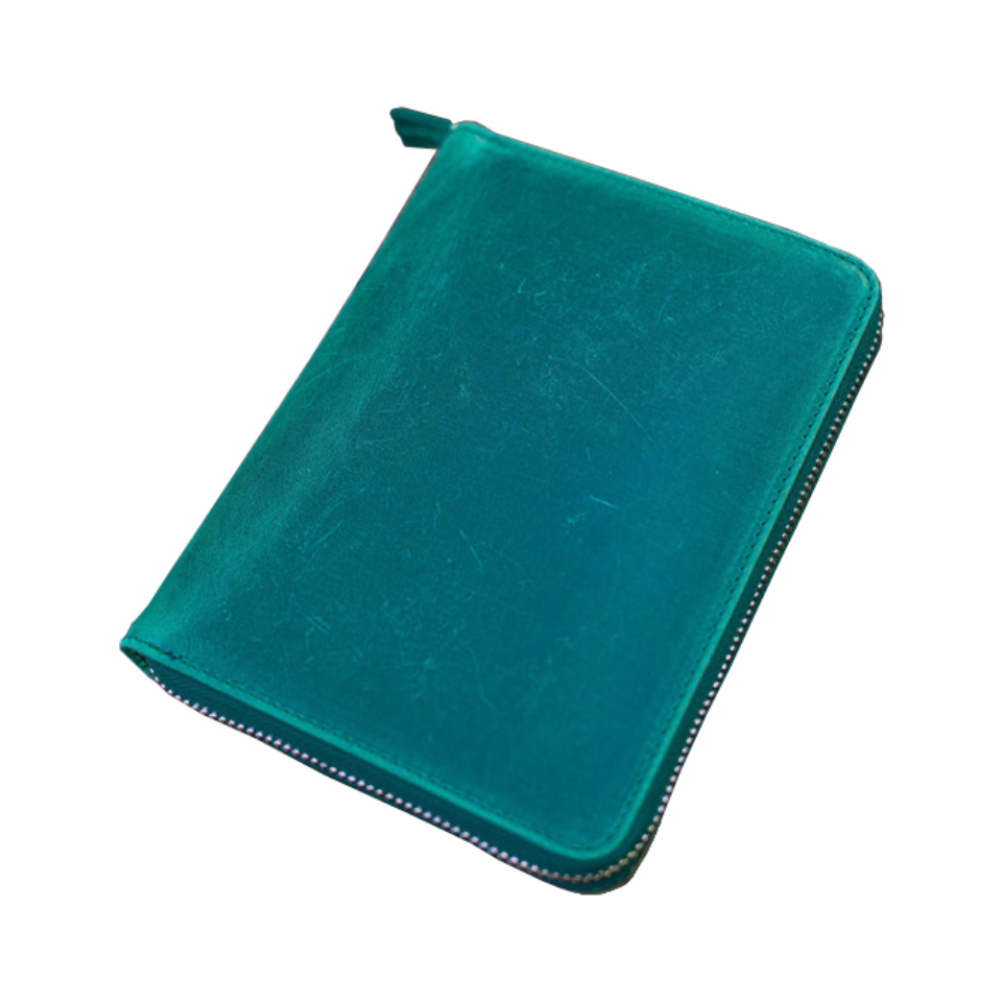 Galen Leather Zippered 5 Slots Pen Case - Crazy Horse Forest Green