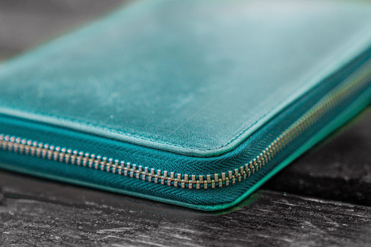 Galen Leather Zippered 5 Slots Pen Case - Crazy Horse Forest Green