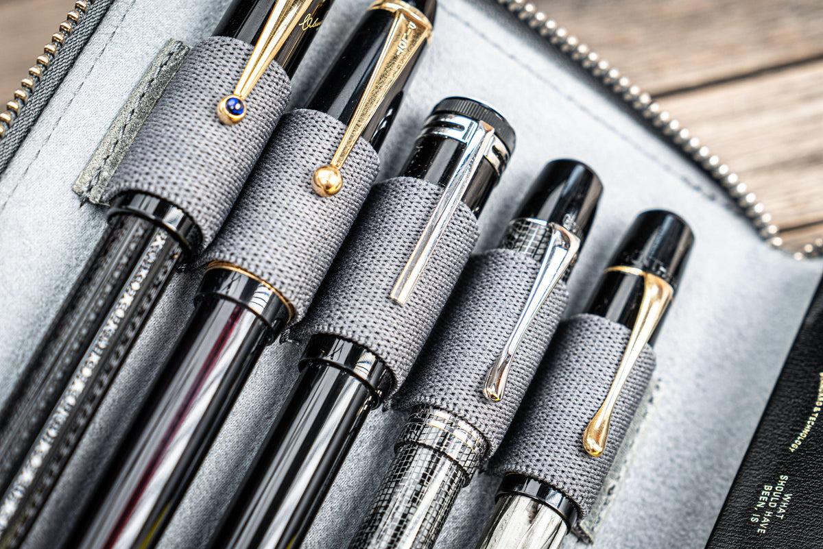Galen Leather Zippered 5 Slots Pen Case - Crazy Horse Smoky