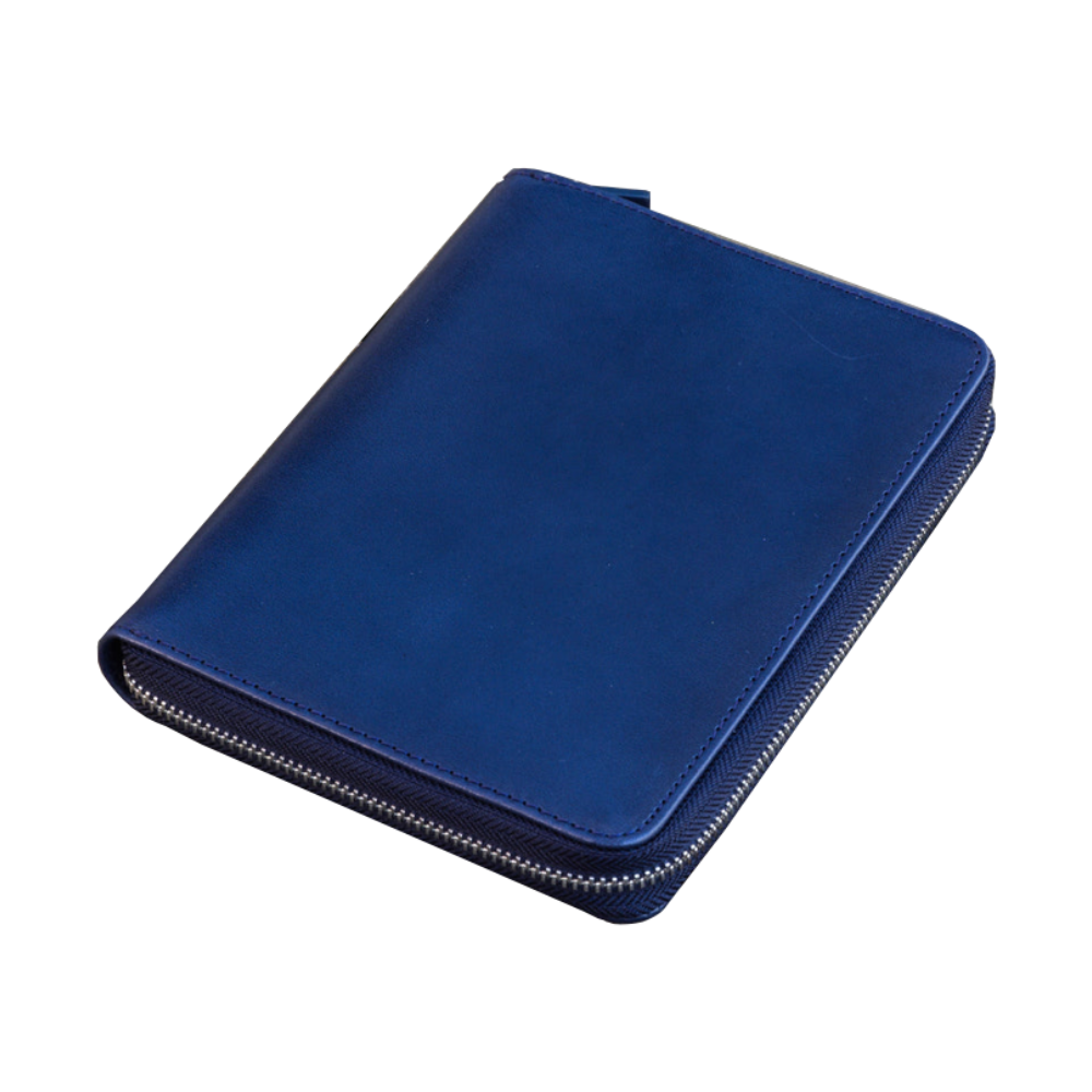Galen Leather Zippered 5 Slots Pen Case - Navy Blue