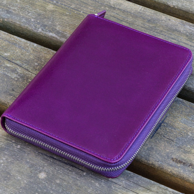 Galen Leather Zippered 5 Slots Pen Case - Purple