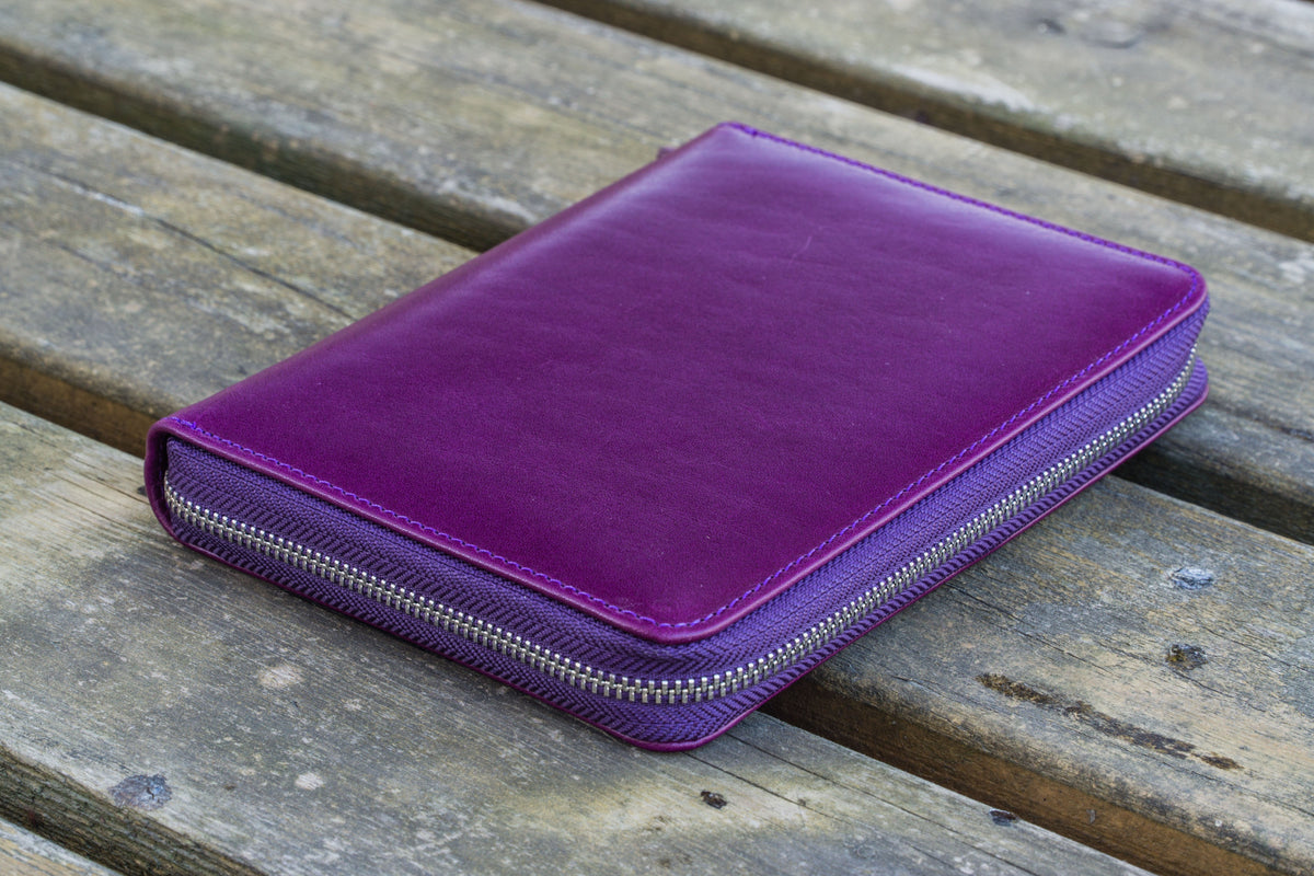 Galen Leather Zippered 5 Slots Pen Case - Purple