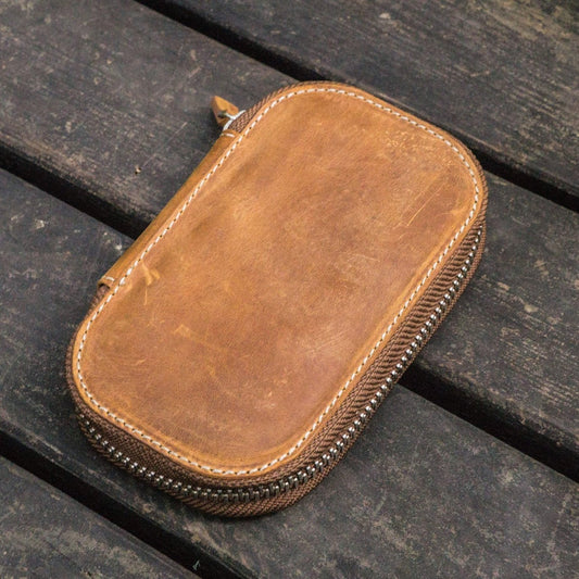 Galen Leather Zippered 6 Slots Pen Case - Crazy Horse Tan