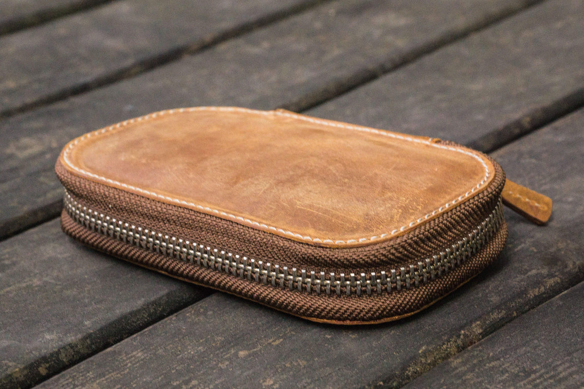Galen Leather Zippered 6 Slots Pen Case - Crazy Horse Brown