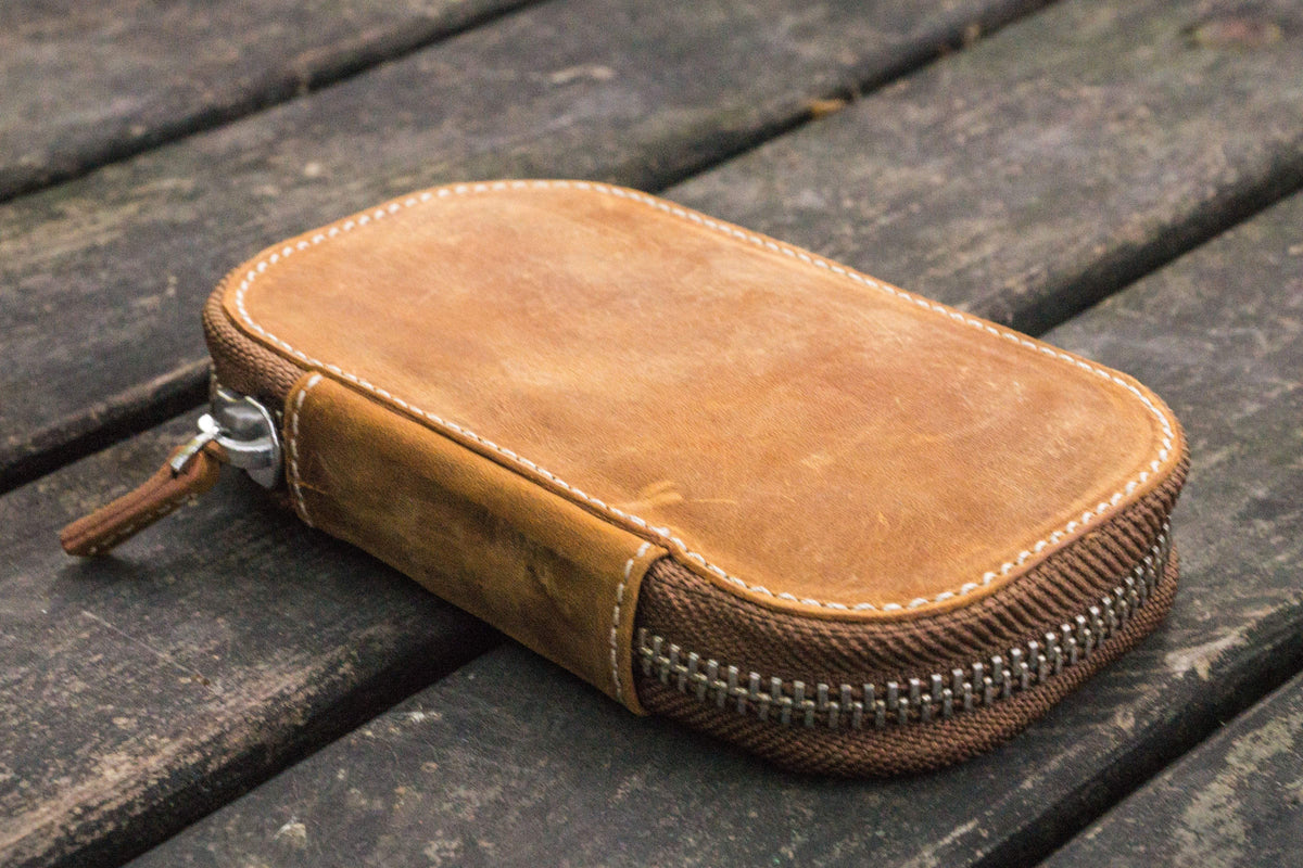 Galen Leather Zippered 6 Slots Pen Case - Crazy Horse Brown