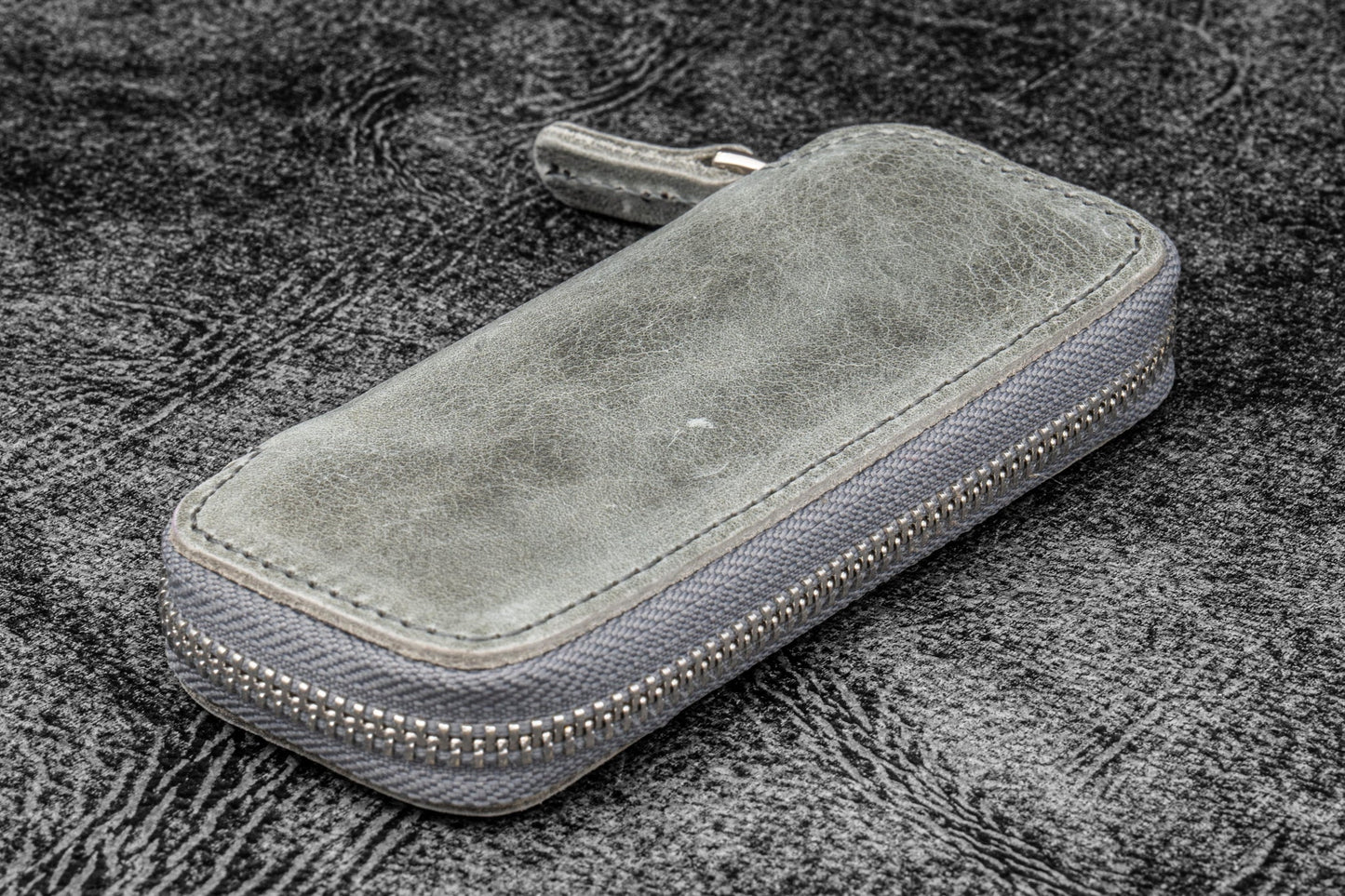 Galen Leather Zippered 2 Slots Pen Case for Kaweco Pocket Pen - Crazy Horse Smoky