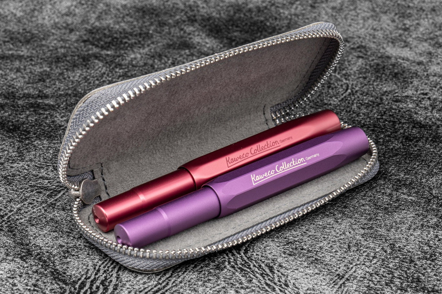 Galen Leather Zippered 2 Slots Pen Case for Kaweco Pocket Pen - Crazy Horse Smoky