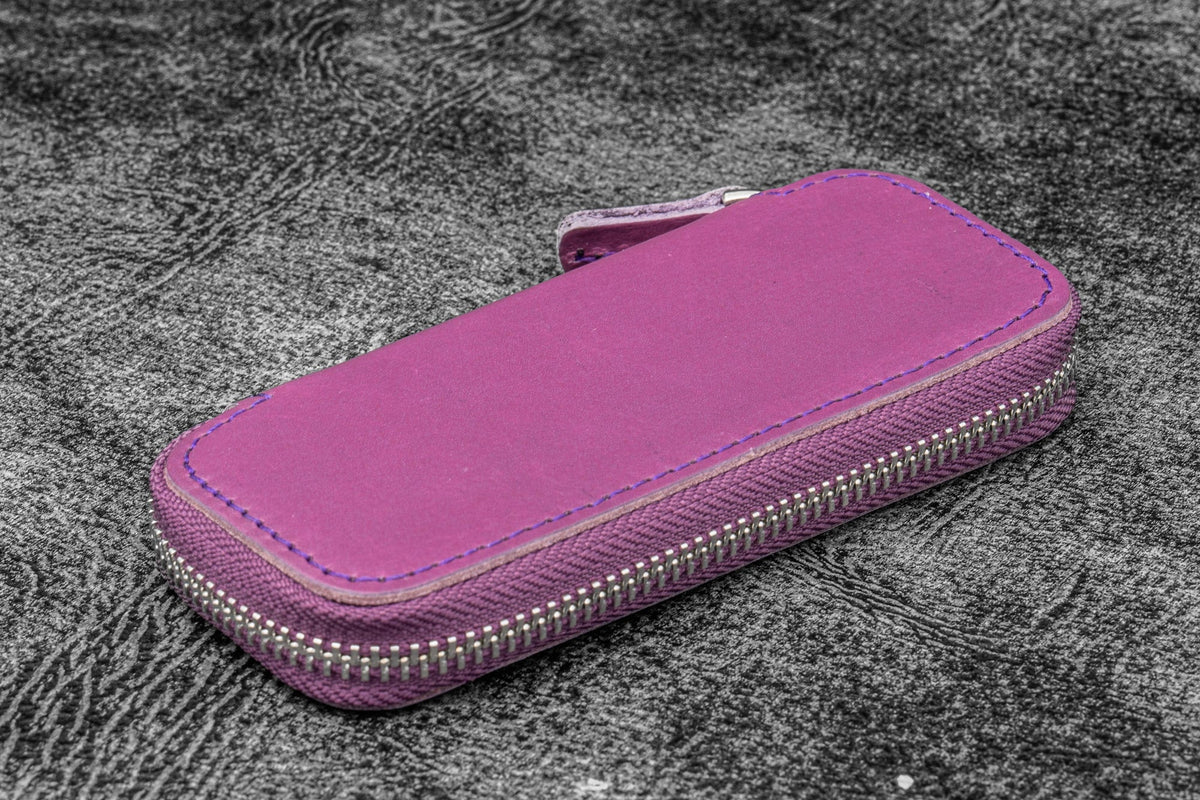 Galen Leather Zippered 2 Slots Pen Case for Kaweco Pocket Pen - Purple