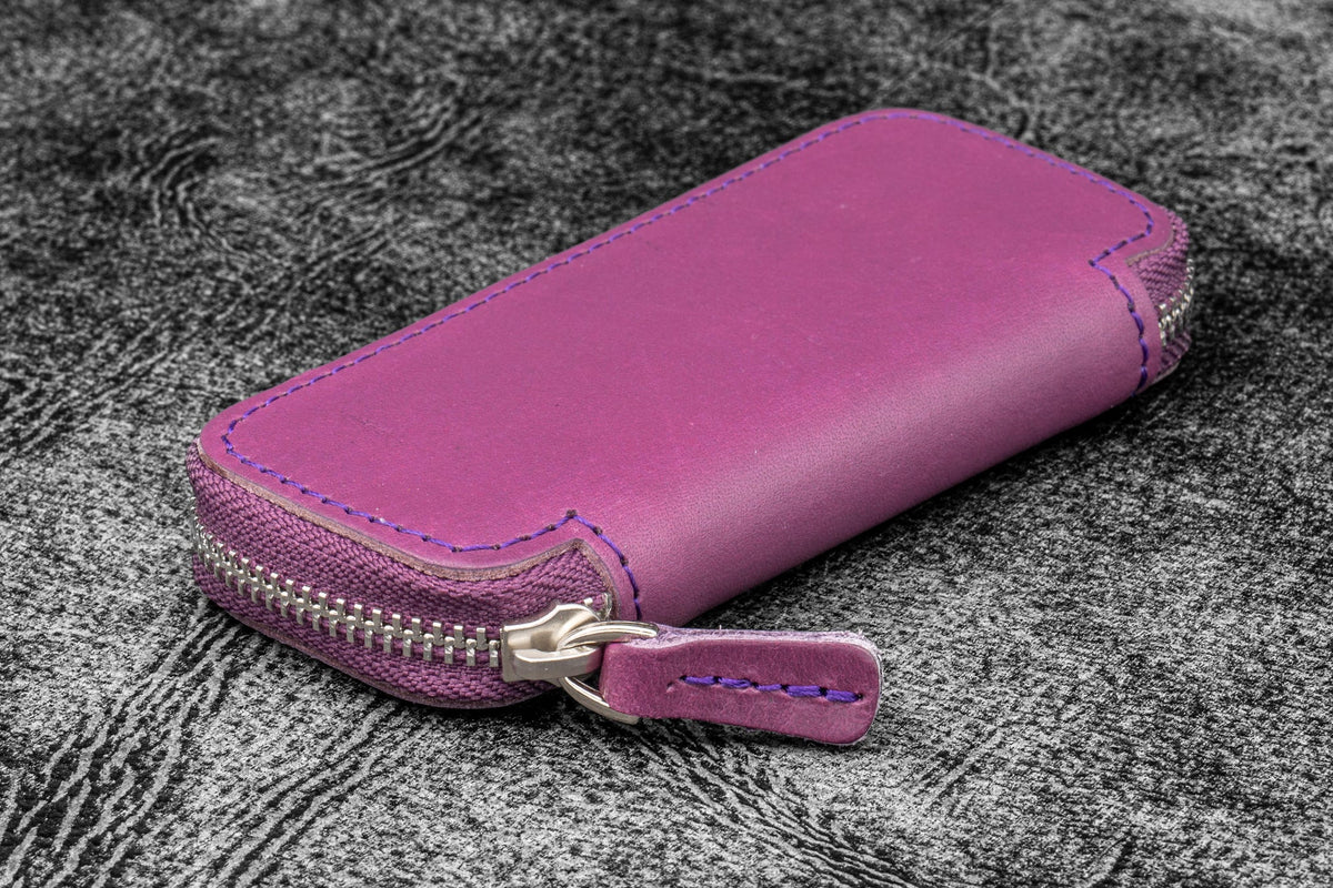 Galen Leather Zippered 2 Slots Pen Case for Kaweco Pocket Pen - Purple