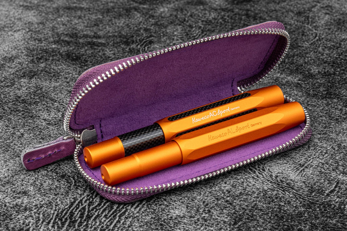 Galen Leather Zippered 2 Slots Pen Case for Kaweco Pocket Pen - Purple