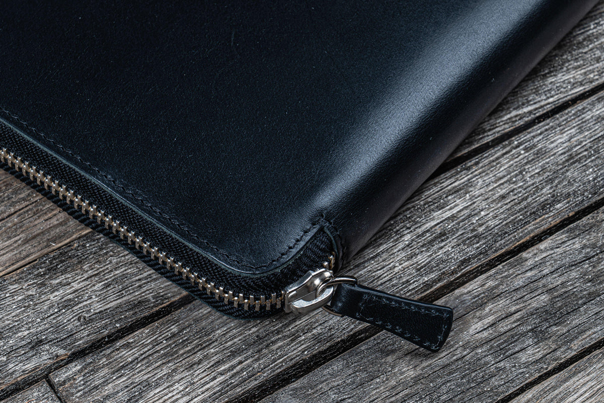 Galen Leather B5 Zippered Notebook Folio - Black