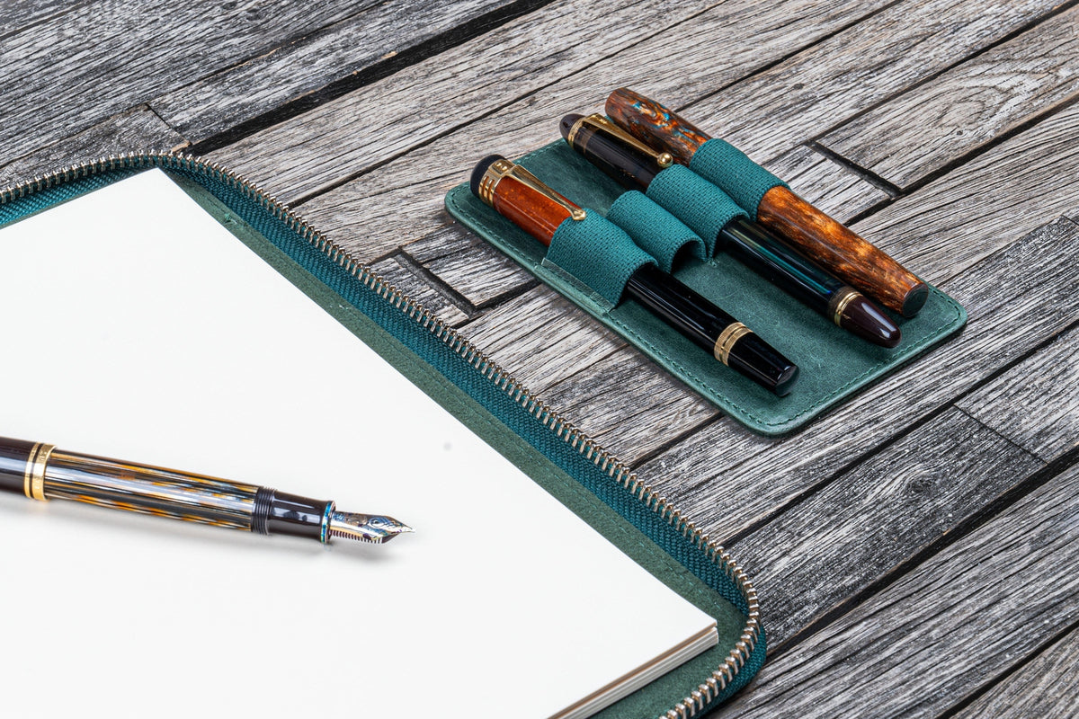 Galen Leather B5 Zippered Notebook Folio - Crazy Horse Forest Green