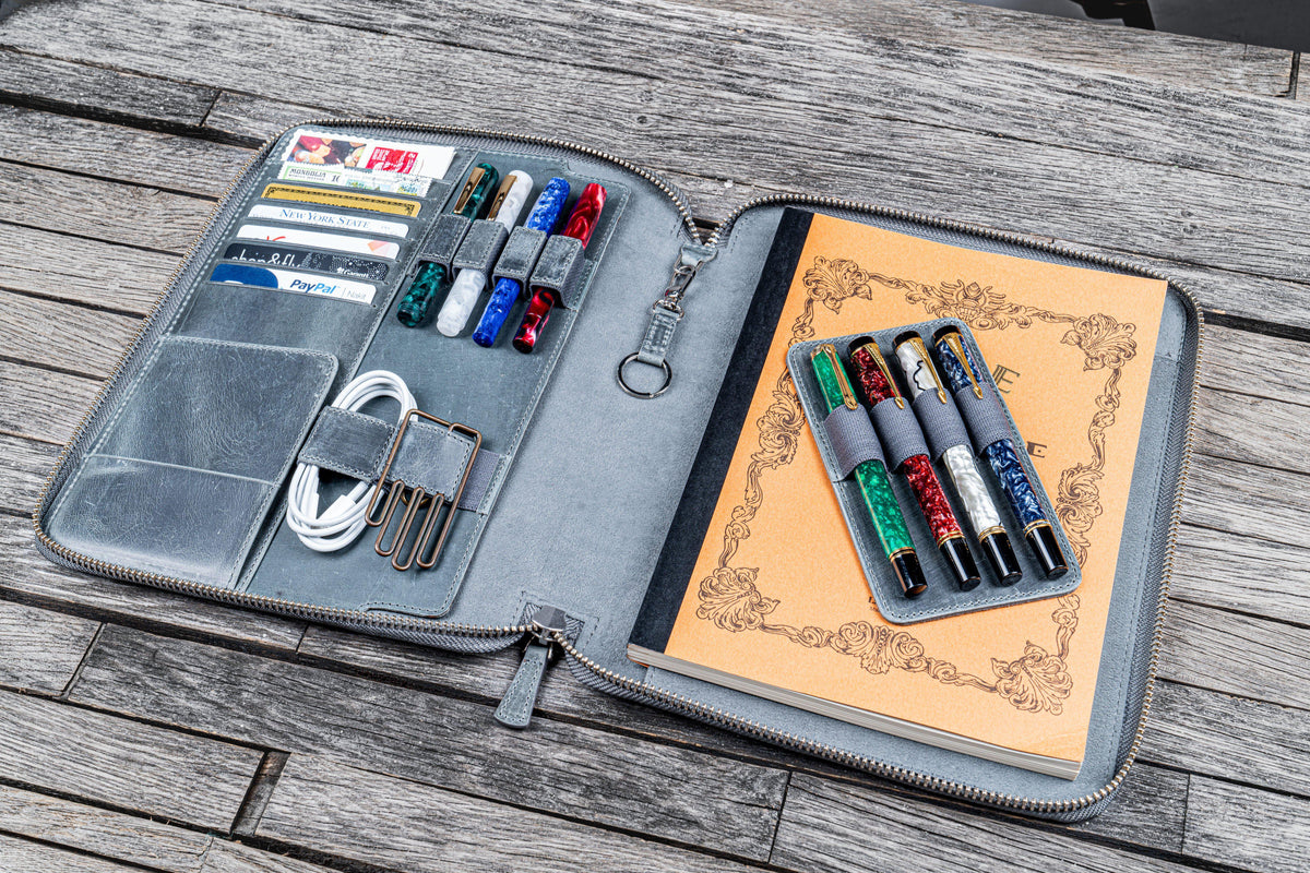 Galen Leather B5 Zippered Notebook Folio - Crazy Horse Smoky
