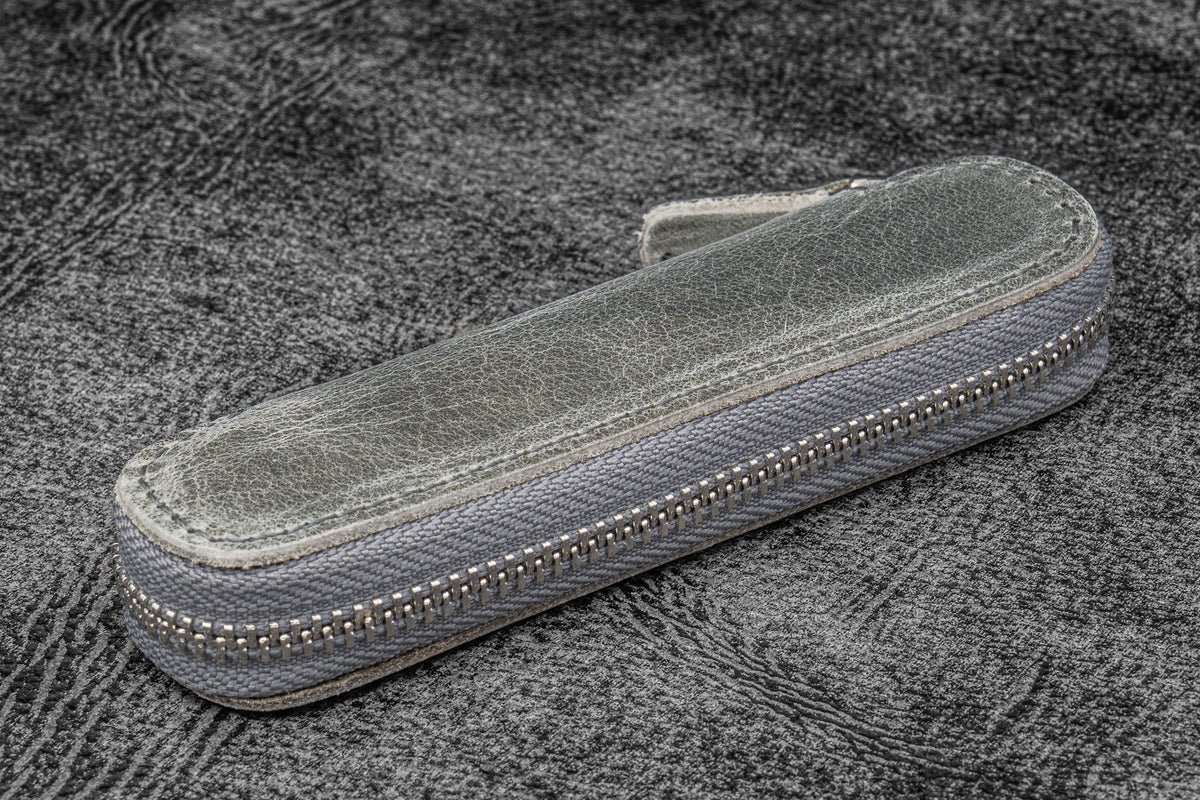 Galen Leather Zippered Single Slot Pen Case for Kaweco Pocket Pen - Crazy Horse Smoky