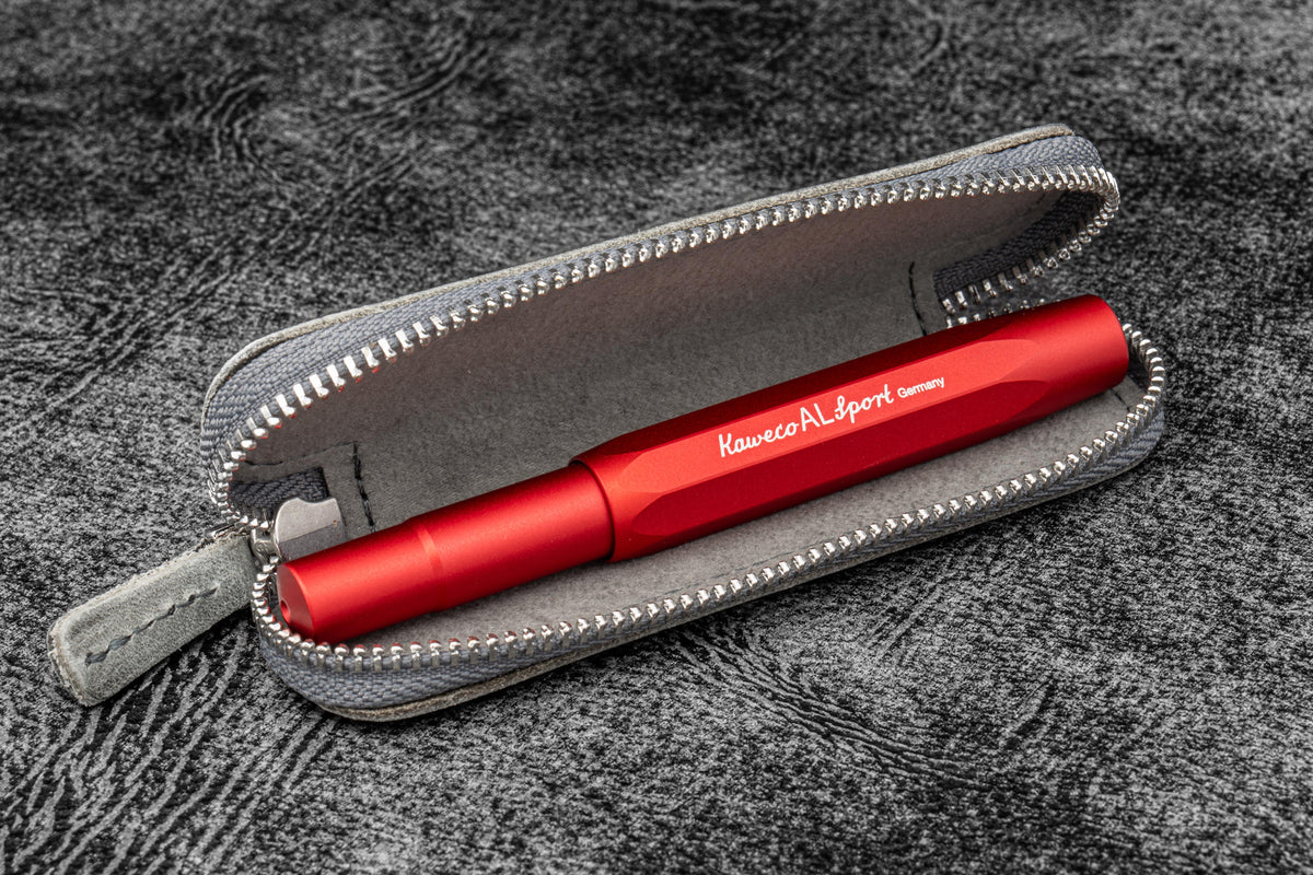 Galen Leather Zippered Single Slot Pen Case for Kaweco Pocket Pen - Crazy Horse Smoky