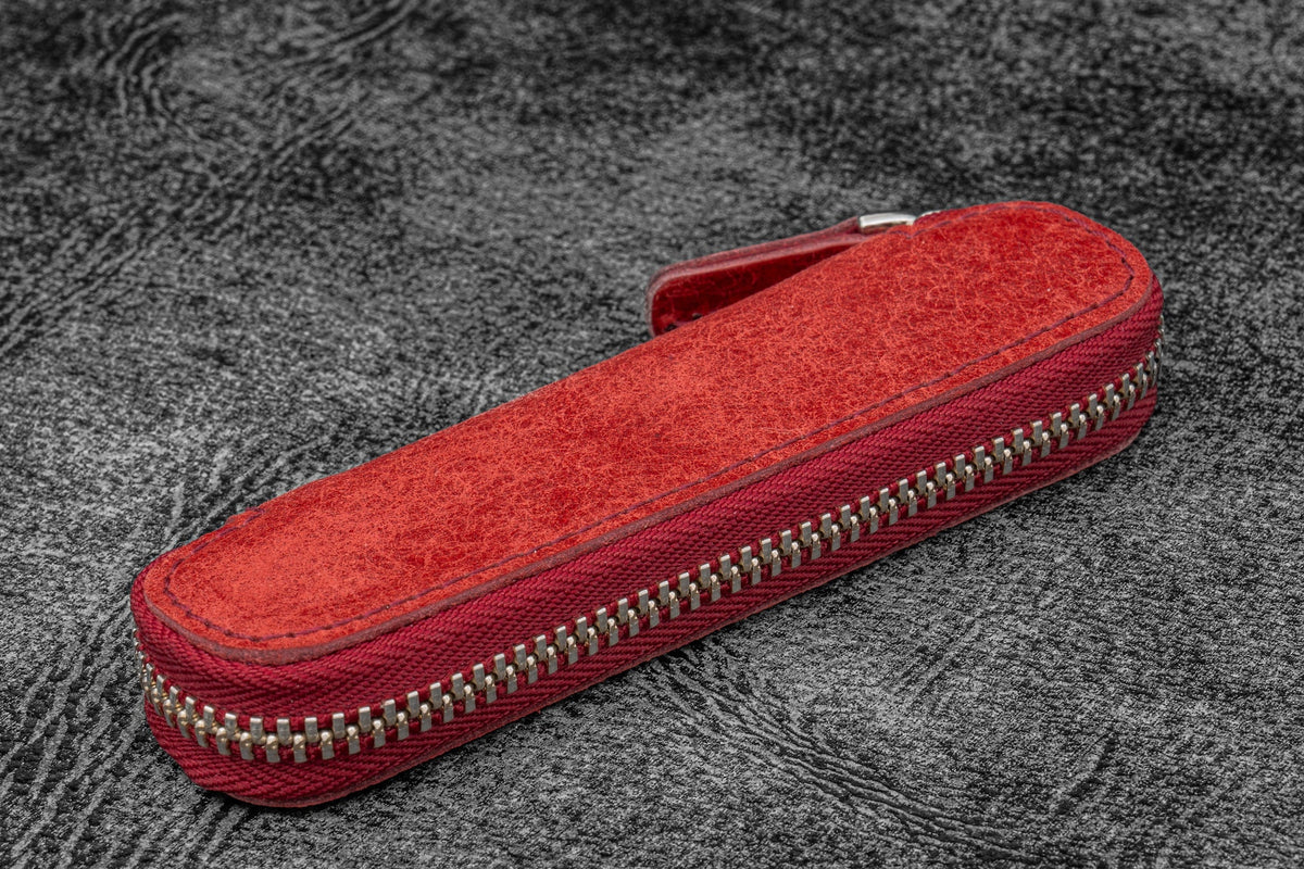 Galen Leather Zippered Single Slot Pen Case for Kaweco Pocket Pen - Carmine Red
