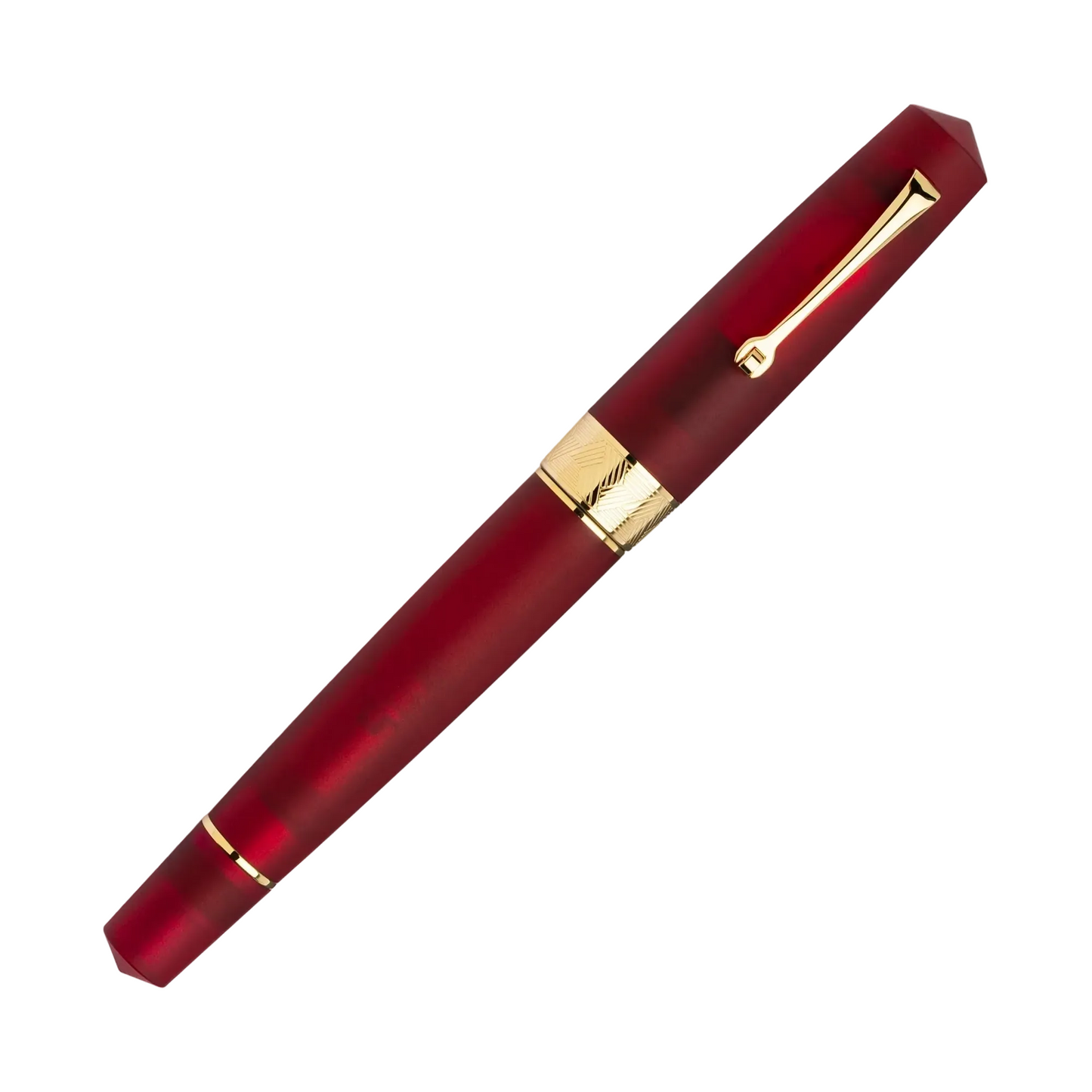 Leonardo Momento Zero Grande Frosted Pura Fountain Pen - Red with Gold Trim