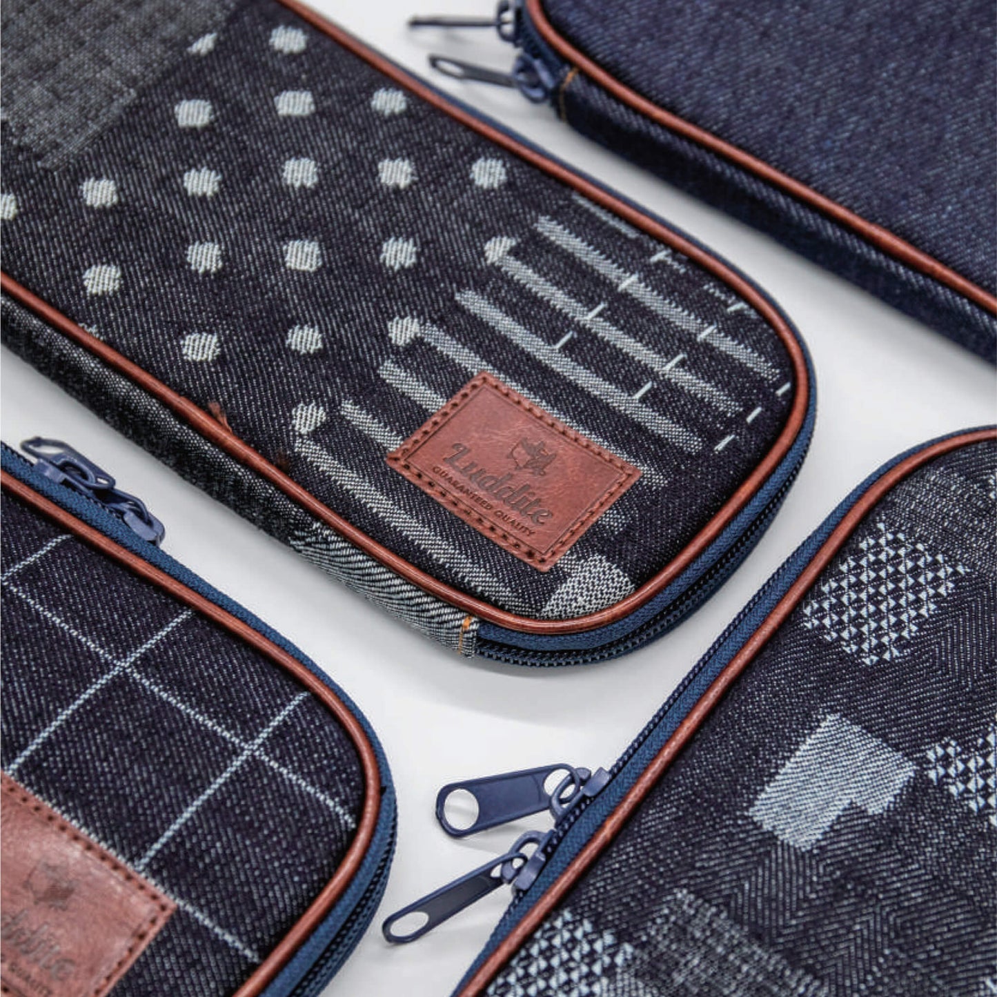 Luddite Round Zippered Pen Case - Windowpane Denim