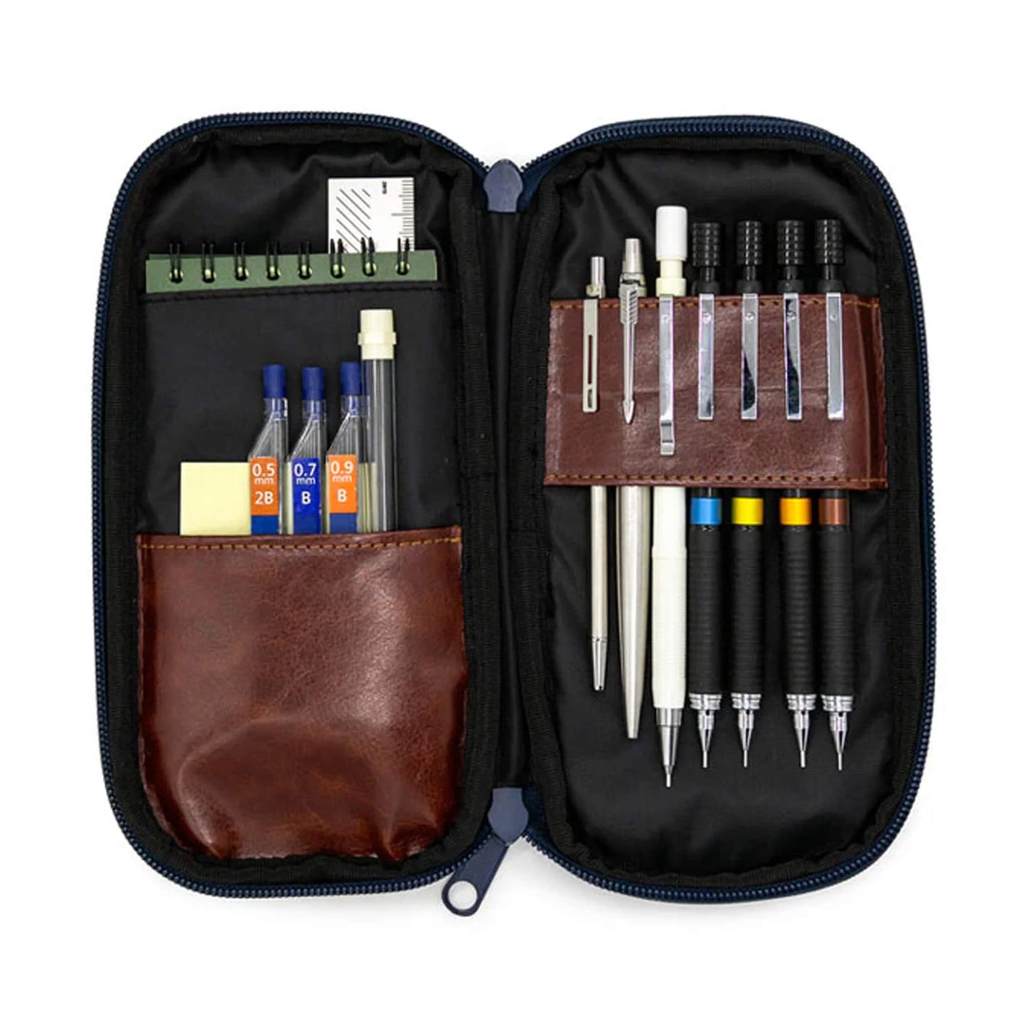 Luddite Round Zippered Pen Case - Windowpane Denim