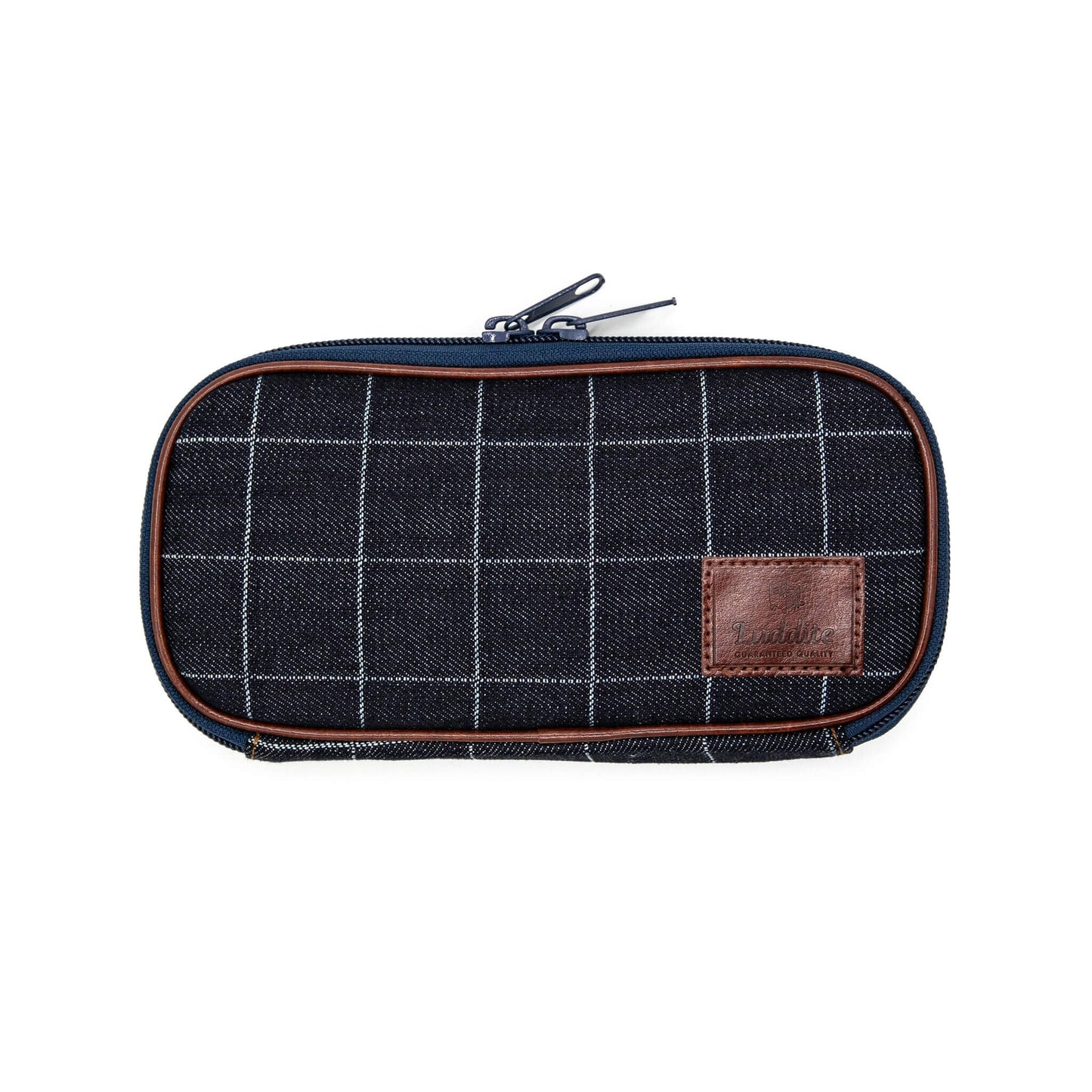 Luddite Round Zippered Pen Case - Windowpane Denim