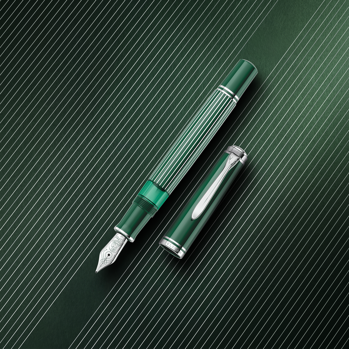 Pelikan Souverän M815 Fountain Pen - Metal Striped Green (Special Edition)