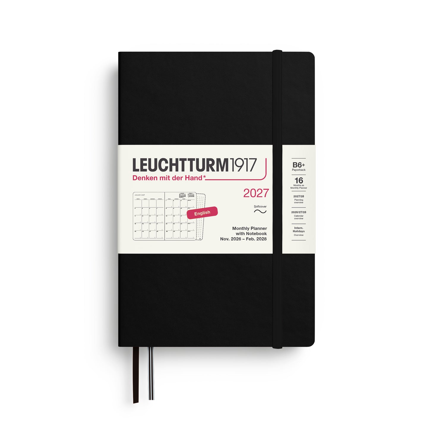 Leuchtturm1917 2027 B6+ Paperback Softcover 16-Monthly Planner & Notebook - Black
