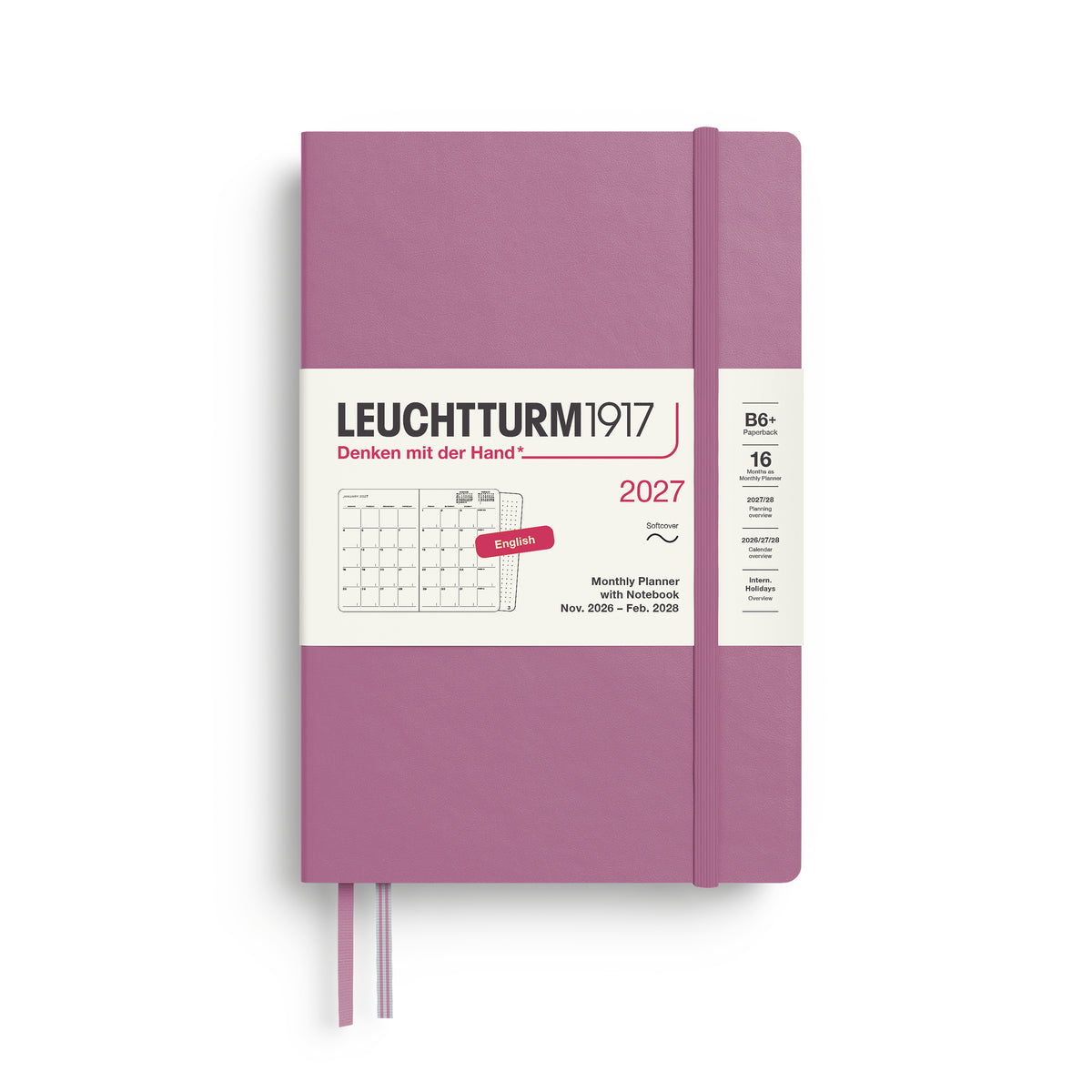 Leuchtturm1917 2027 B6+ Paperback Softcover 16-Monthly Planner & Notebook - Dusty Rose
