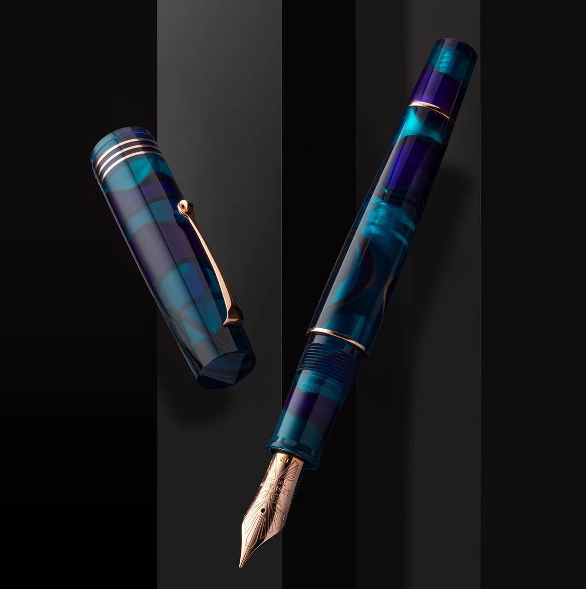 Leonardo Momento Zero Grande Fountain Pen - Eclipse Collection: Moon with Rose Gold Trim