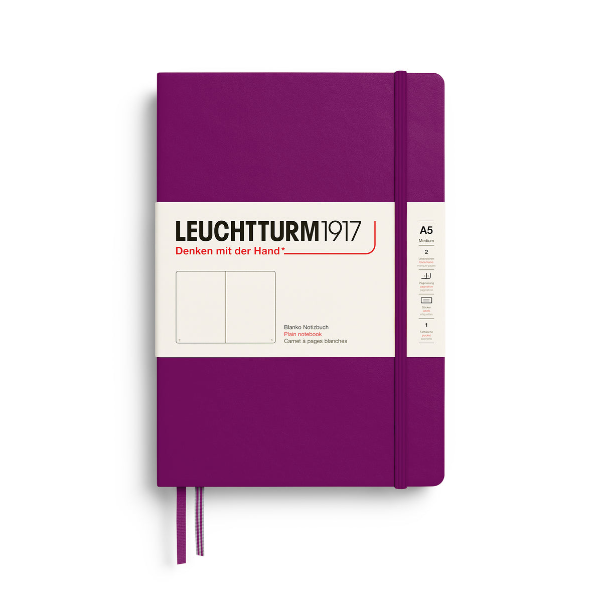 Leuchtturm1917 A5 Medium Hardcover Plain Notebook - Burgundy