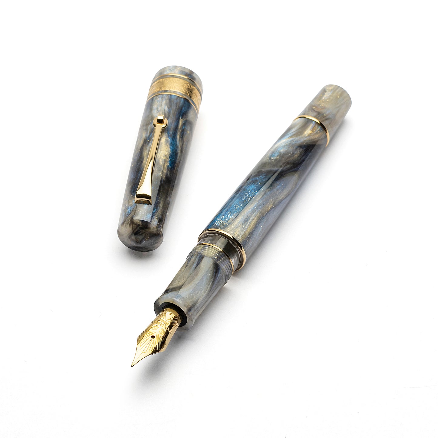 Leonardo Momento Zero Grande 2.0 The Power of Flowers Fountain Pen - Orchidea Blue with Gold Trim