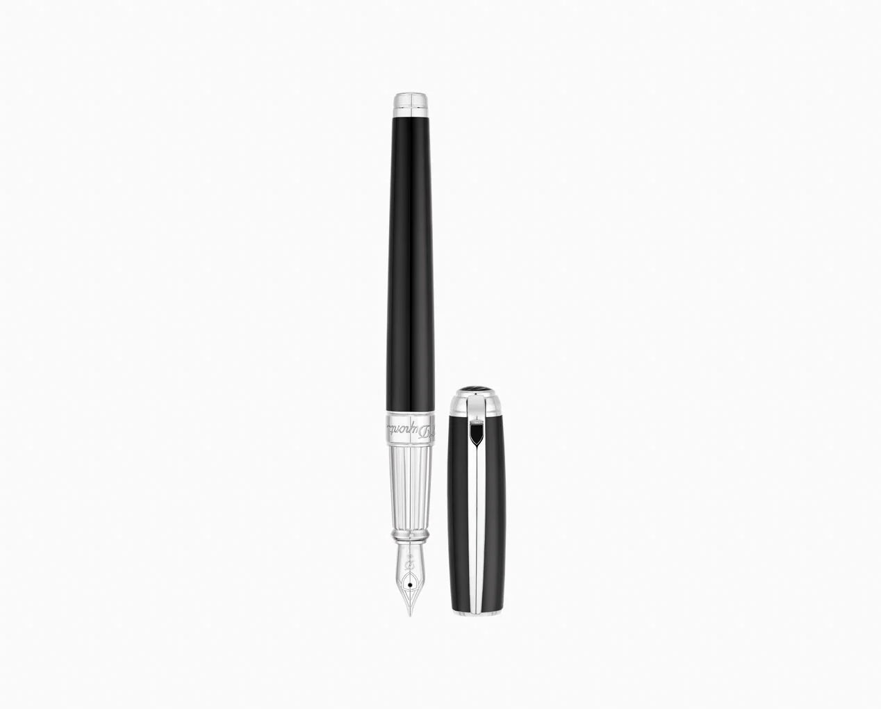 S.T. Dupont Line D Large Fountain Pen - Black Lacquer - Palladium Trim (Discontinued)
