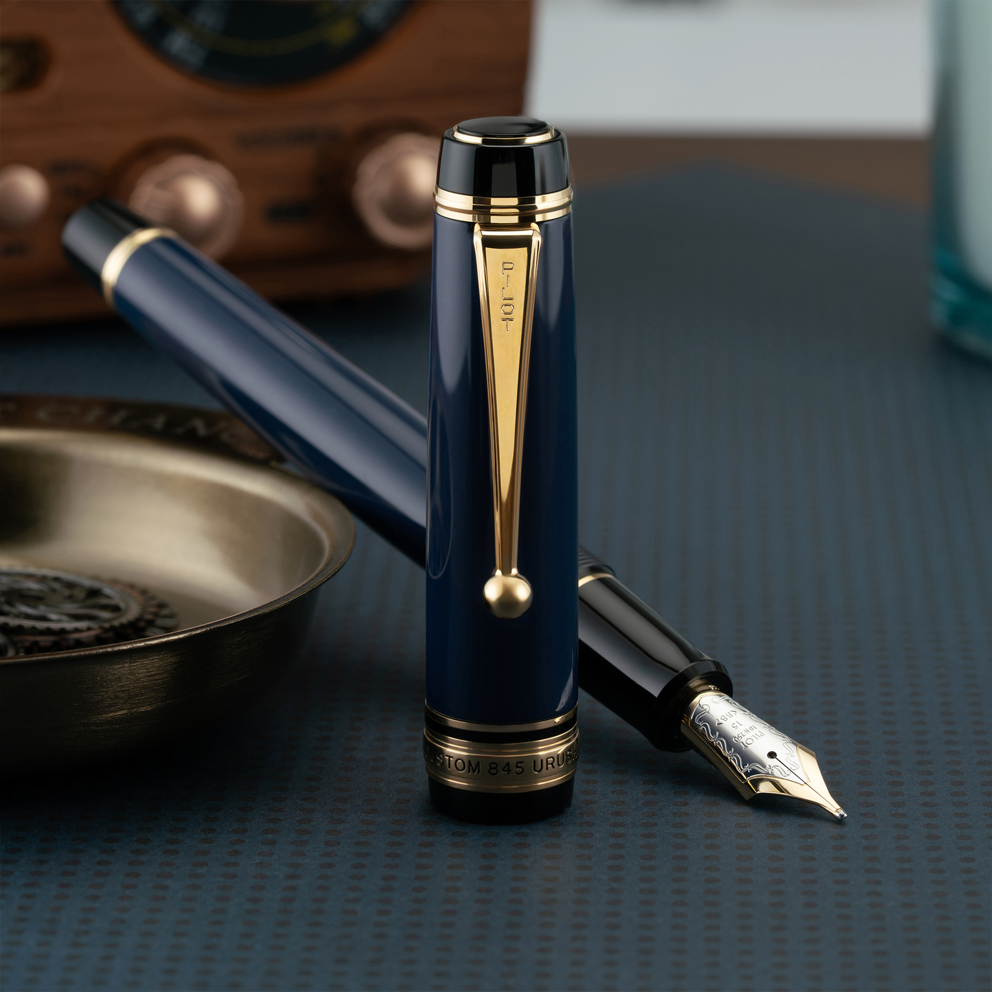 Pilot Custom 845 Urushi Fountain Pen - Prussian Blue with Gold Trim