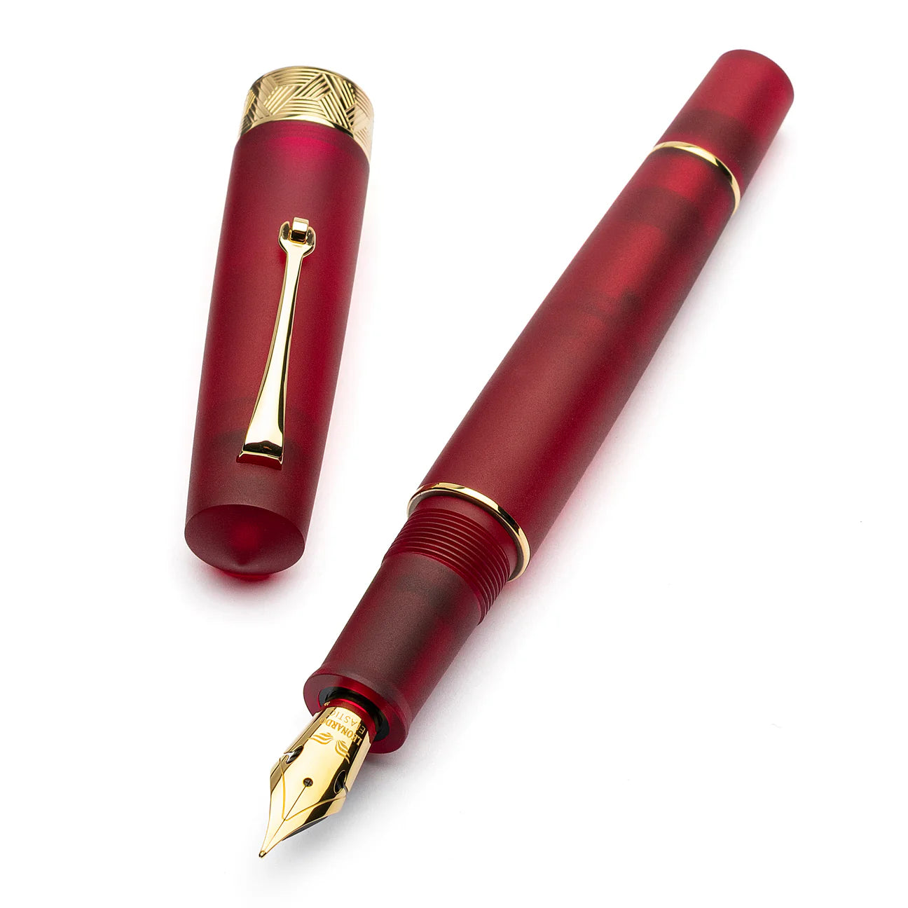 Leonardo Momento Zero Grande Frosted Pura Fountain Pen - Red with Gold Trim