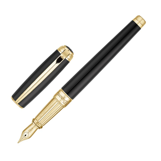 S.T. Dupont Line D Fountain Pen - Black with Gold Trim