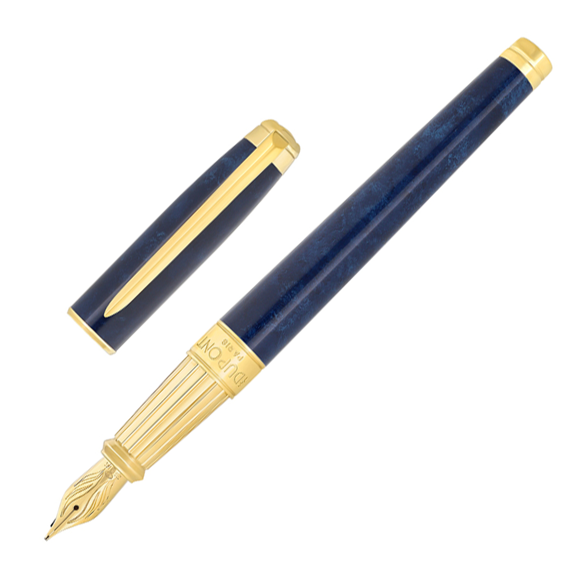 S.T. Dupont Line D Eternity Large Fountain Pen - Popote Blue with Gold Trim