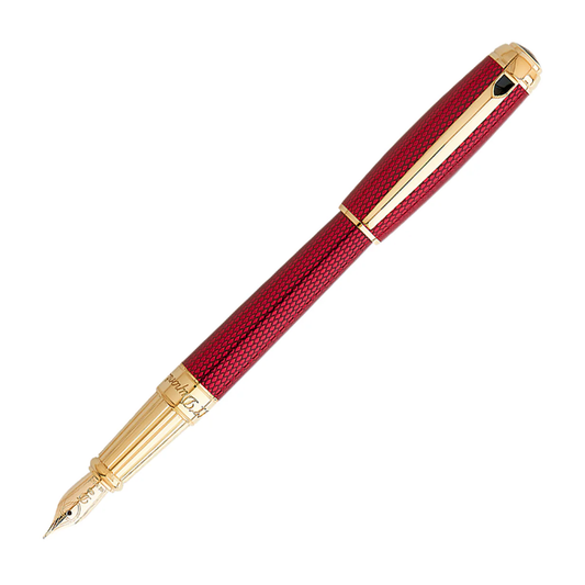 S.T. Dupont Line D Firehead Fountain Pen - Guilloche Ruby with Gold Trim (Discontinued)