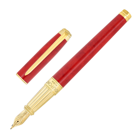 S.T. Dupont Line D Eternity Large Fountain Pen - Popote Rouge with Gold Trim