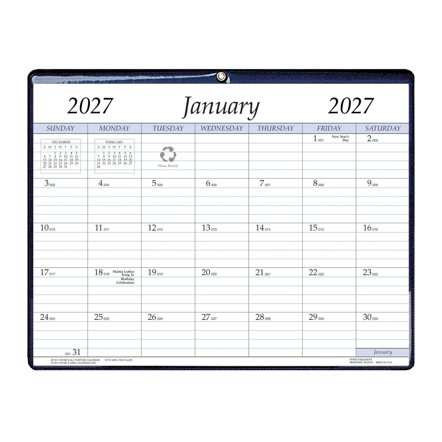 Payne 2027 Vinyl Monthly Calendar Pad - Assorted (8.5 x 11)