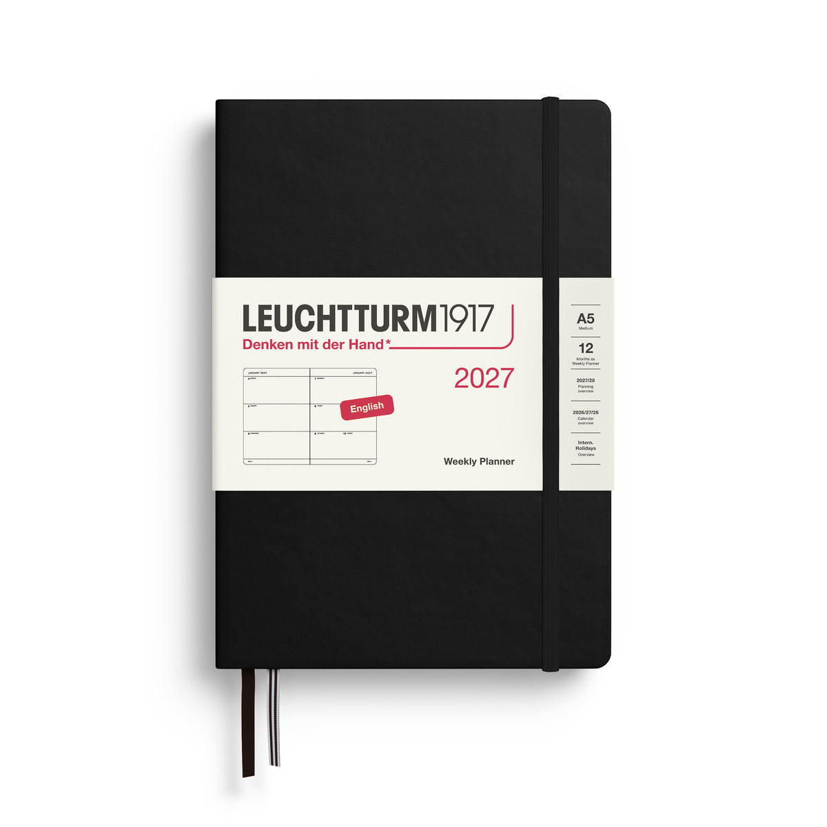 Leuchtturm1917 2027 A5 Medium Hardcover Weekly Planner - Black
