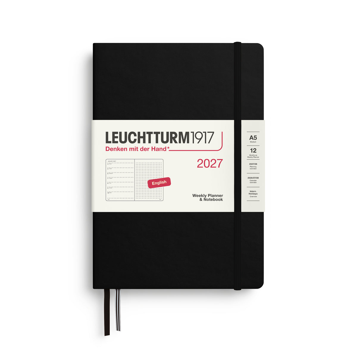Leuchtturm1917 2027 A5 Medium Hardcover Weekly Planner & Dotted Notebook - Black