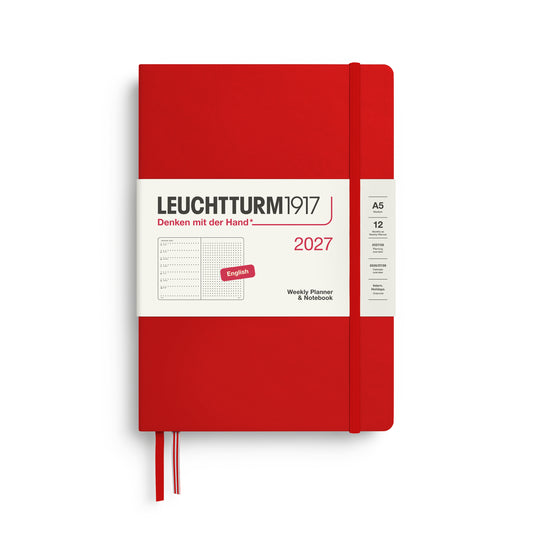 Leuchtturm1917 2027 A5 Medium Hardcover Weekly Planner & Dotted Notebook - Cherry