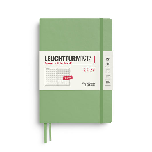 Leuchtturm1917 2027 A5 Medium Hardcover Weekly Planner & Dotted Notebook - Sage