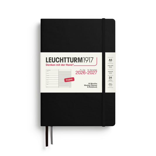Leuchtturm1917 2027 A5 Medium Hardcover 18-Monthly Planner & Notebook - Black
