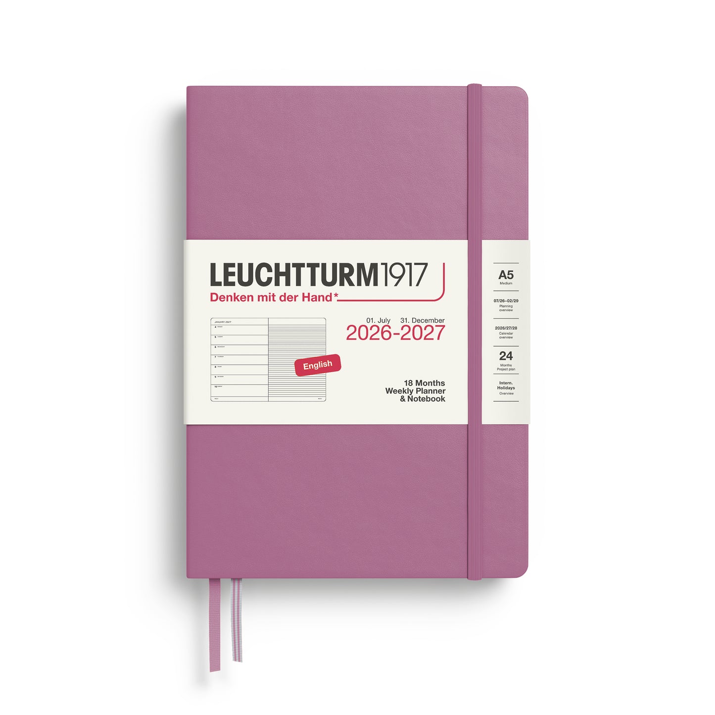 Leuchtturm1917 2027 A5 Medium Hardcover 18-Monthly Planner & Notebook - Dusty Rose