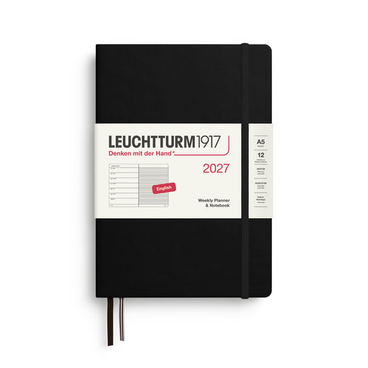 Leuchtturm1917 2027 A5 Medium Hardcover Weekly Planner & Notebook - Black