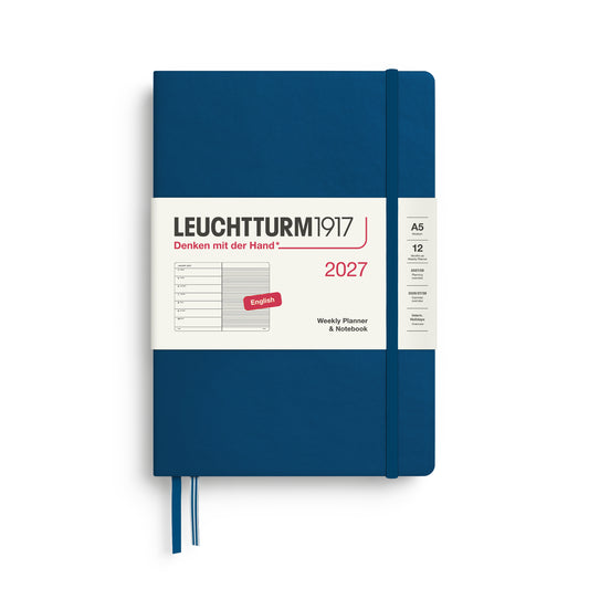 Leuchtturm1917 2027 A5 Medium Hardcover Weekly Planner & Notebook - Indigo