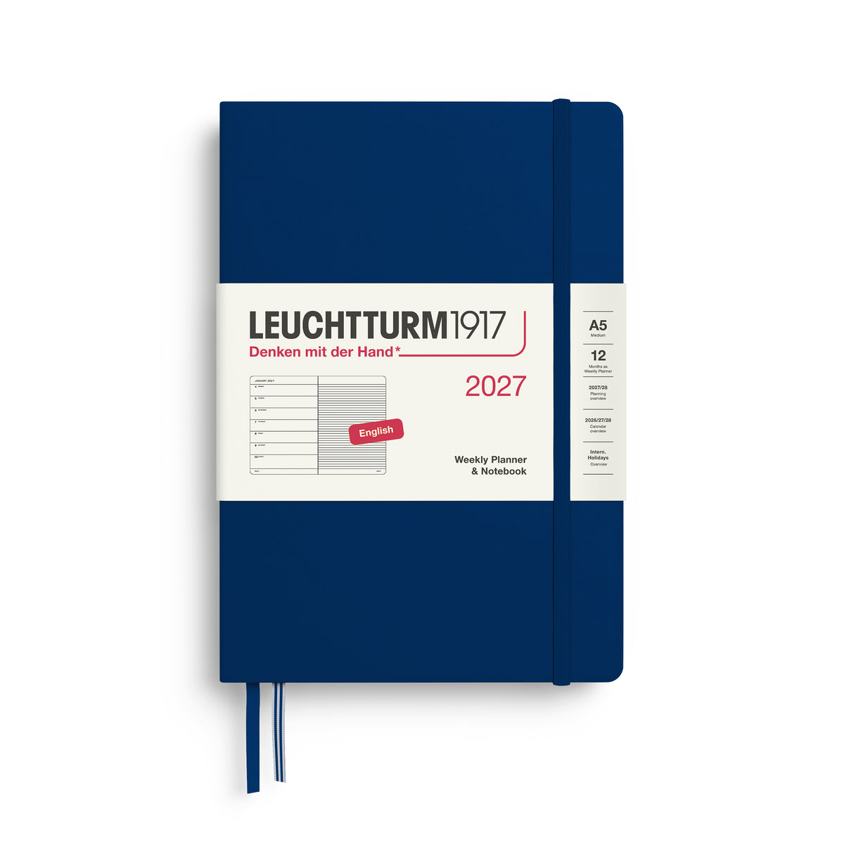 Leuchtturm1917 2027 A5 Medium Hardcover Weekly Planner & Notebook - Navy
